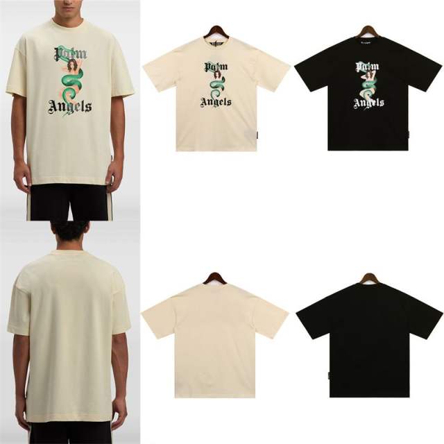 Palm Angels Snake Women T-Shirt Beige Black