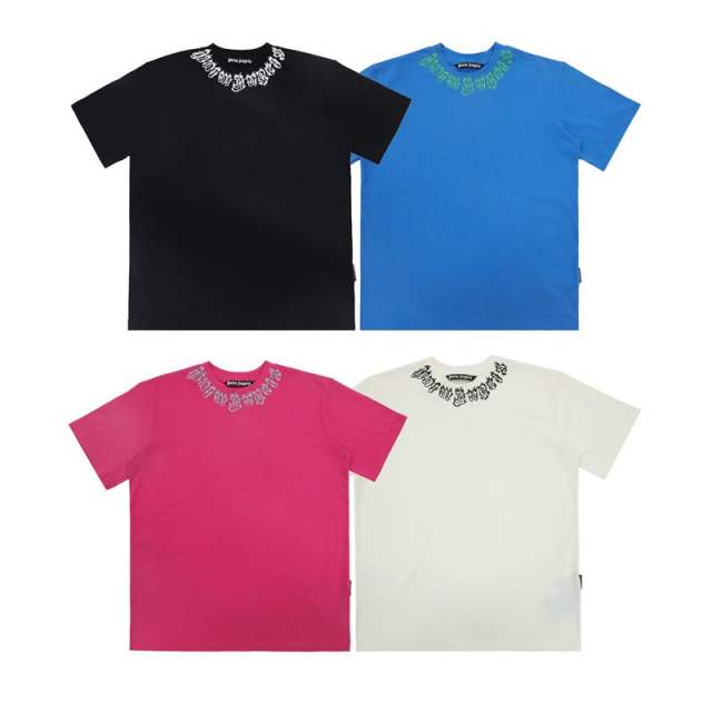 Palm Angels 24SS Neck Flame Logo T-Shirt White Black Pink Blue