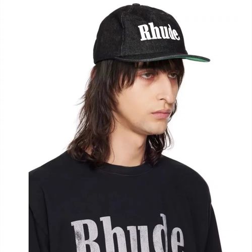 Rhude Black Hat with White Foaming Print Logo