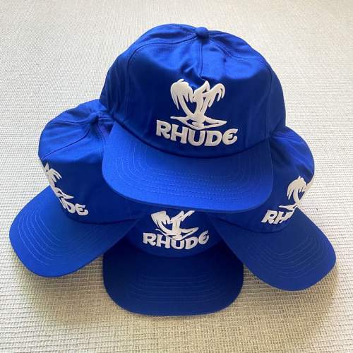 Rhude Blue Hat with White Foaming Print Logo