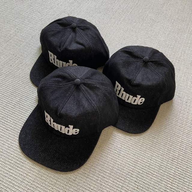 Rhude Black Hat with White Foaming Print Logo
