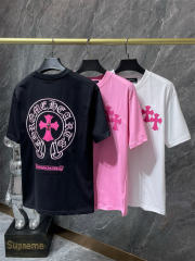 Chr0me Hearts Embroidered Horseshoe Logo Tee T-Shirt Black White Gray