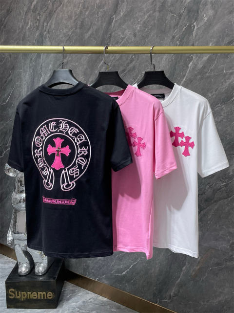 Chr0me Hearts Embroidered Horseshoe Logo Tee T-Shirt Black White Gray