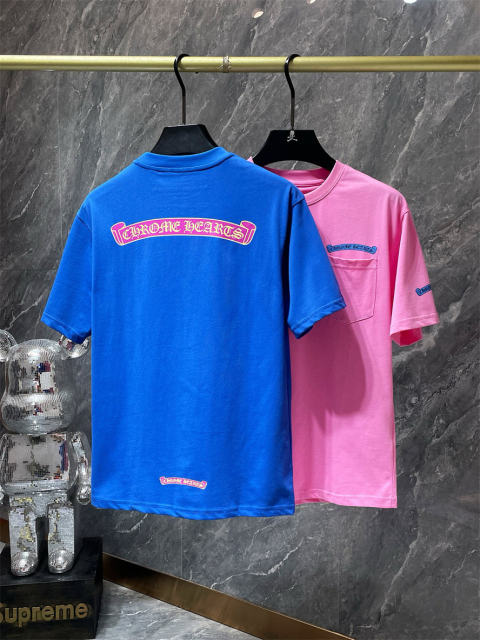 Chr0me Hearts Banner Logo Tee T-Shirt Blue Pink