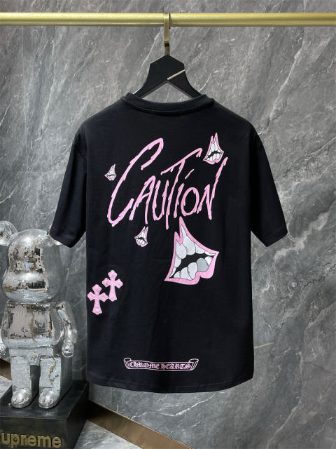 Chr0me Hearts CAUTION Logo Tee T-Shirt Black White Gray