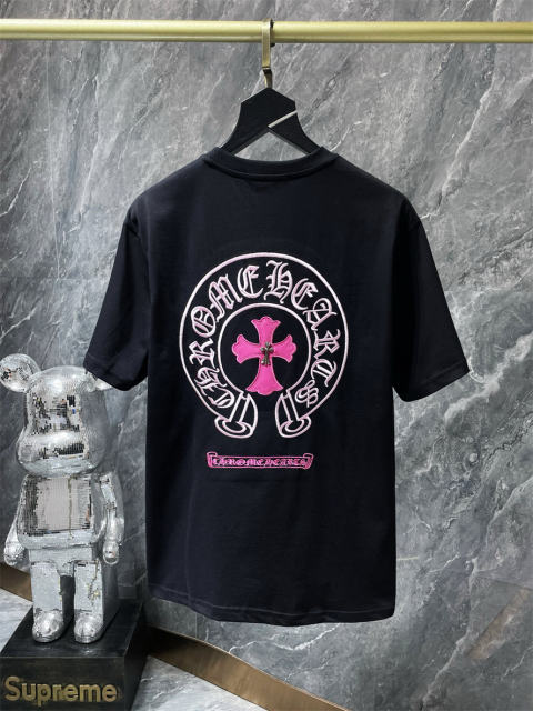 Chr0me Hearts Embroidered Horseshoe Logo Tee T-Shirt Black White Gray