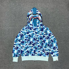[Best Quality] 1:1 BAPE Gray Camo Shark Double Hood Full Zip-up Hoodie
