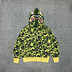 [Best Quality] 1:1 BAPE Gray Camo Shark Double Hood Full Zip-up Hoodie
