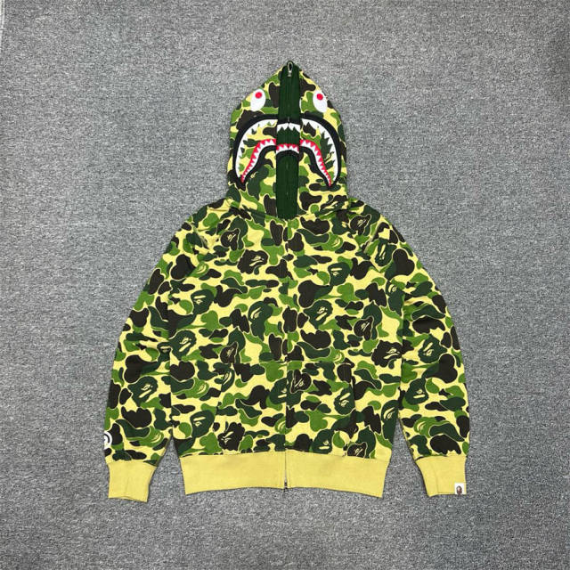 [Best Quality] 1:1 BAPE Gray Camo Shark Double Hood Full Zip-up Hoodie