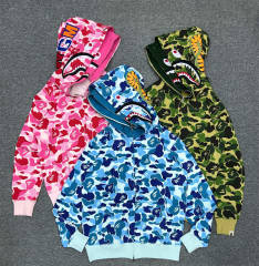 [Best Quality] 1:1 BAPE Gray Camo Shark Double Hood Full Zip-up Hoodie