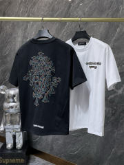 Chr0me Hearts Rheinstone Cross Logo Tee T-Shirt Black White