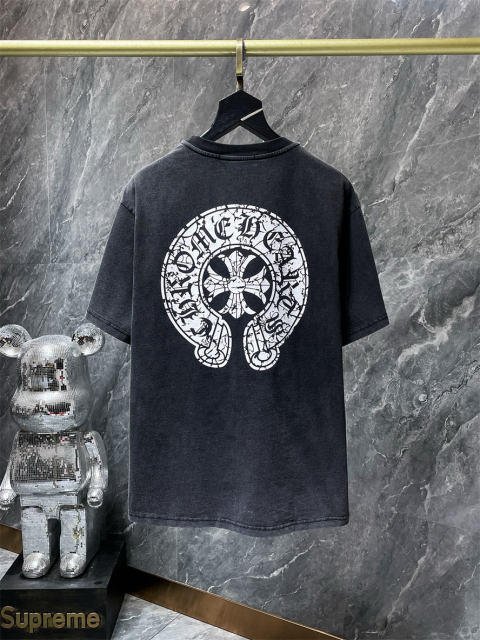 Chr0me Heart Overlapping Phantom Logo Horseshoe Cross Printed Washed tee 2 colors