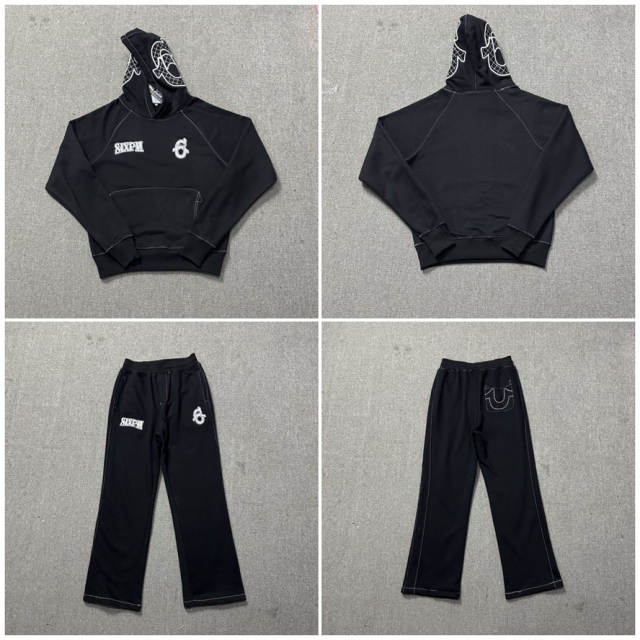 6PM Dirll Style Embroidery Hoodie Pants