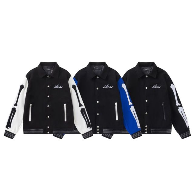 AM1RI Varsity Bone Sleeve Jacket Blue Black White