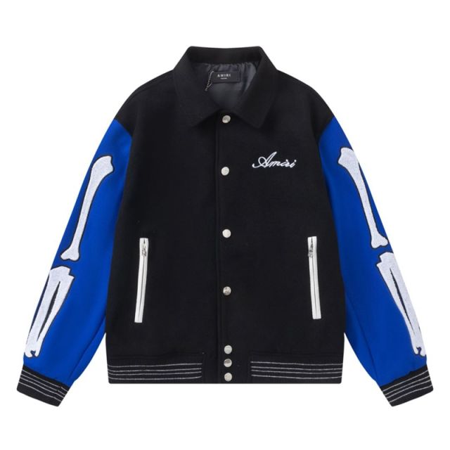 AM1RI Varsity Bone Sleeve Jacket Blue Black White