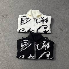 Corteiz Zipper Knit Sweater Jacket Black White