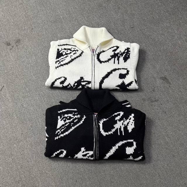 Corteiz Zipper Knit Sweater Jacket Black White