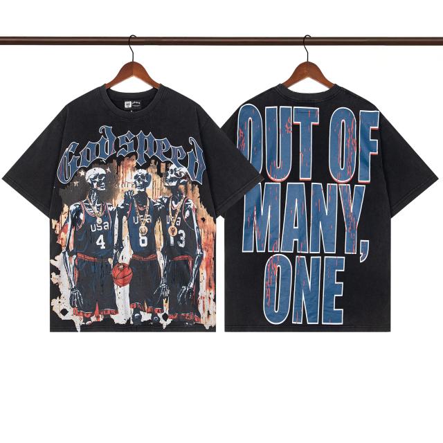 Godspeed Hot Skeletons Basketball Team Letter Print Tee T-Shirt