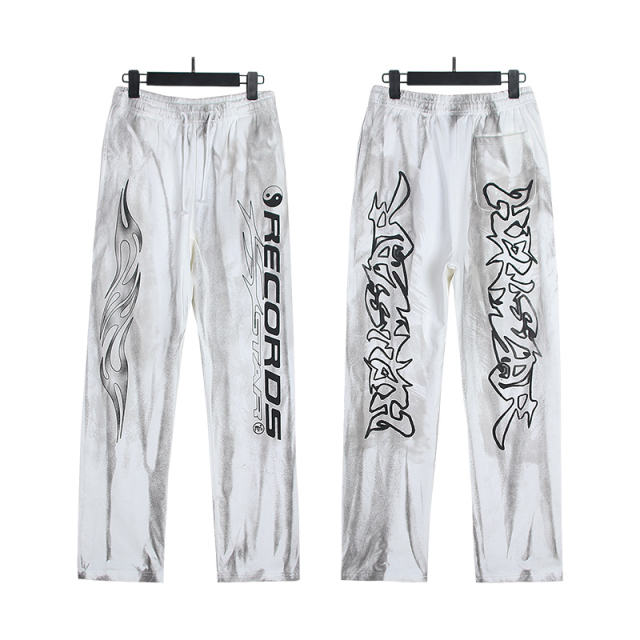 Hellstar Flame Print Washed Black Hoodie & Pants Set