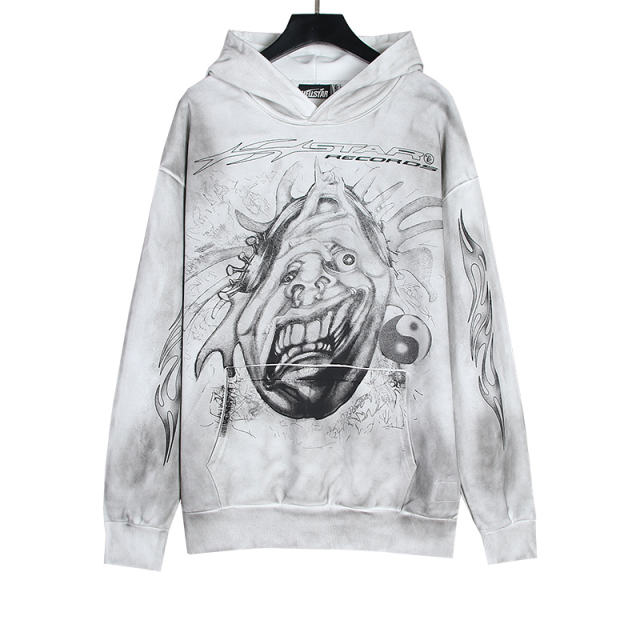Hellstar Flame Print Washed Black Hoodie & Pants Set