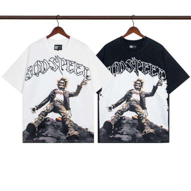 Godspeed T Shirts Skull Rose Clock Plate Double Yarn Cotton Casual Short Sleeve Men and Women main image 1