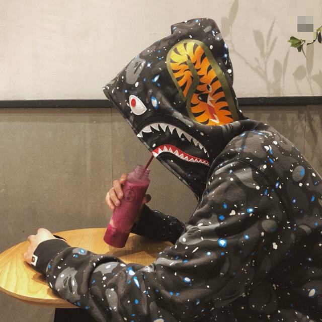 [Best Quality] 1:1 Bape SPACE GALAXY CAMO SHARK HOODIE Black (Glow in The Dark)