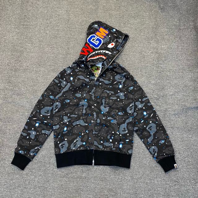 [Best Quality] 1:1 Bape SPACE GALAXY CAMO SHARK HOODIE Black (Glow in The Dark)