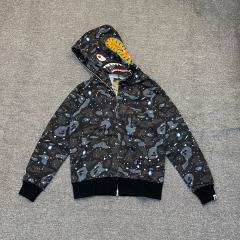 [Best Quality] 1:1 Bape SPACE GALAXY CAMO SHARK HOODIE Black (Glow in The Dark)