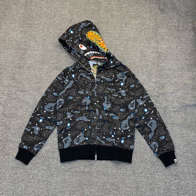 [Best Quality] 1:1 Bape SPACE GALAXY CAMO SHARK HOODIE Black (Glow in The Dark)