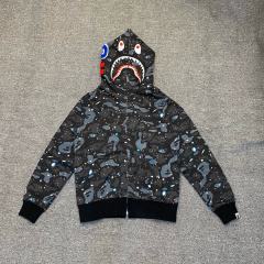 [Best Quality] 1:1 Bape SPACE GALAXY CAMO SHARK HOODIE Black (Glow in The Dark)