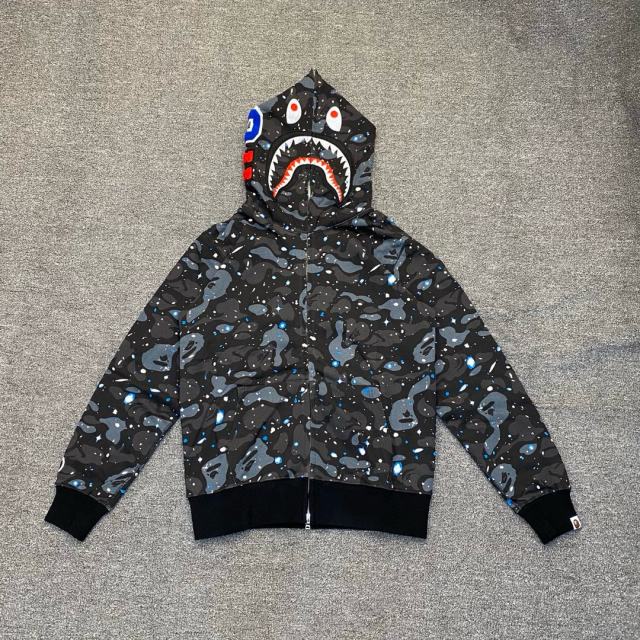 [Best Quality] 1:1 Bape SPACE GALAXY CAMO SHARK HOODIE Black (Glow in The Dark)