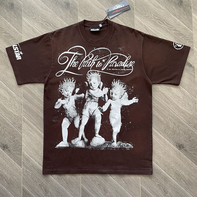 High Quality Hellstar Studios Cherubs T-Shirt Brown