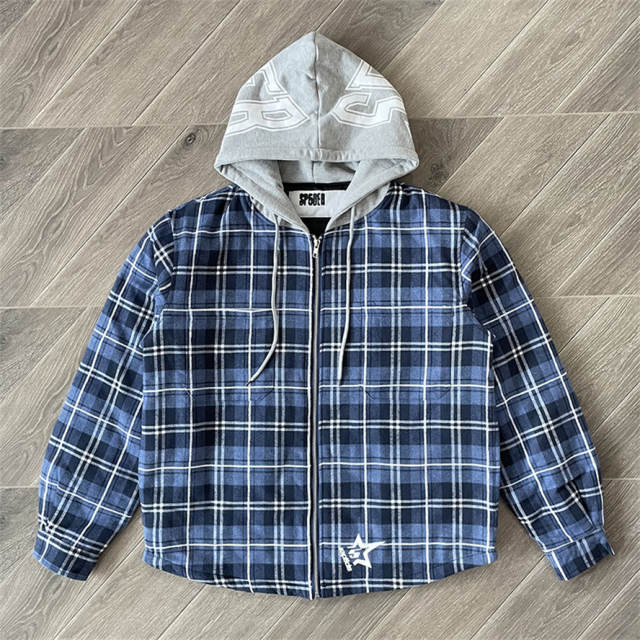 Sp5der Hooded Zip Flannel Shirt Jacket