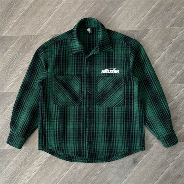 High Quality Hellstar Studios Plaid Checkered Shirt Jacket Red Blue Green