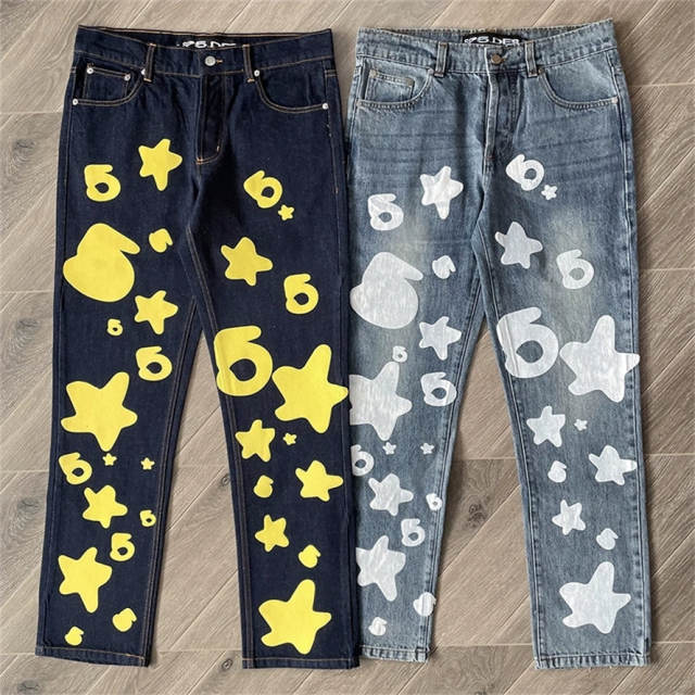 Sp5der Big Star 555 Printed Denim Pants