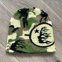 Hellstar Studios Logo Green Camo Flame Beanie