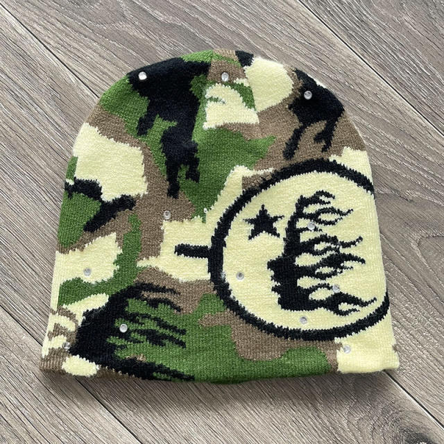 Hellstar Studios Logo Green Camo Flame Beanie