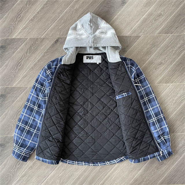 Sp5der Hooded Zip Flannel Shirt Jacket