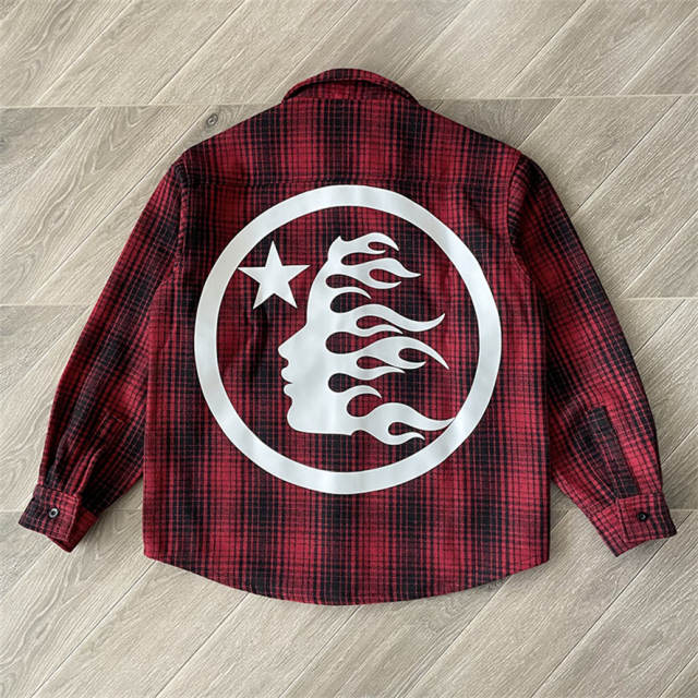 High Quality Hellstar Studios Plaid Checkered Shirt Jacket Red Blue Green