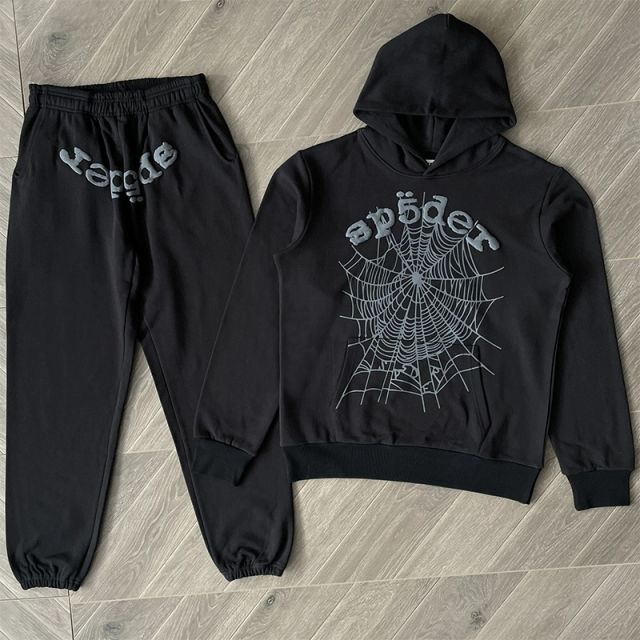 1:1 Top Quality Sp5der 555555 Hoodie Pants Black