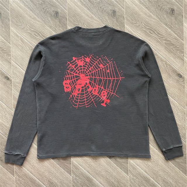 High Quality Sp5der Waffle Long Sleeve T-Shirt Gray