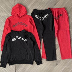 1:1 Top Quality Sp5der 555555 Rheinstone Hoodie Pants Black Red