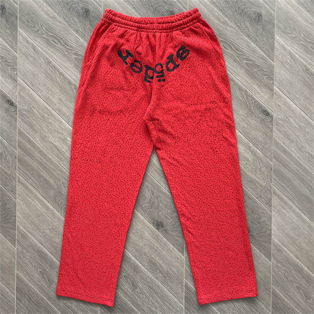 1:1 Top Quality Sp5der 555555 Rheinstone Hoodie Pants Black Red