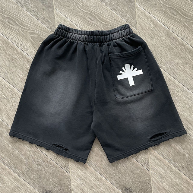 High Quality Vertabrae Washed Shorts Black