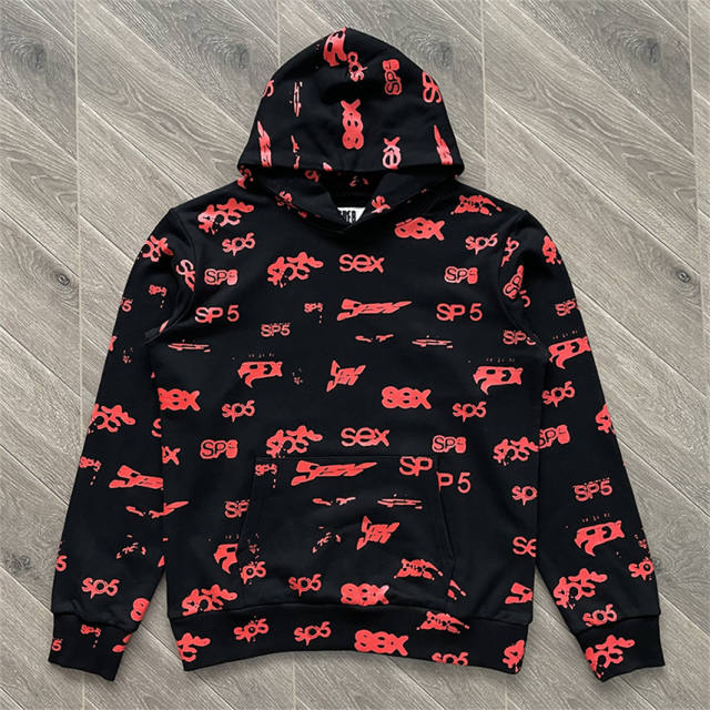 1:1 Top Quality Sp5der 555555 Hoodie Pants Black