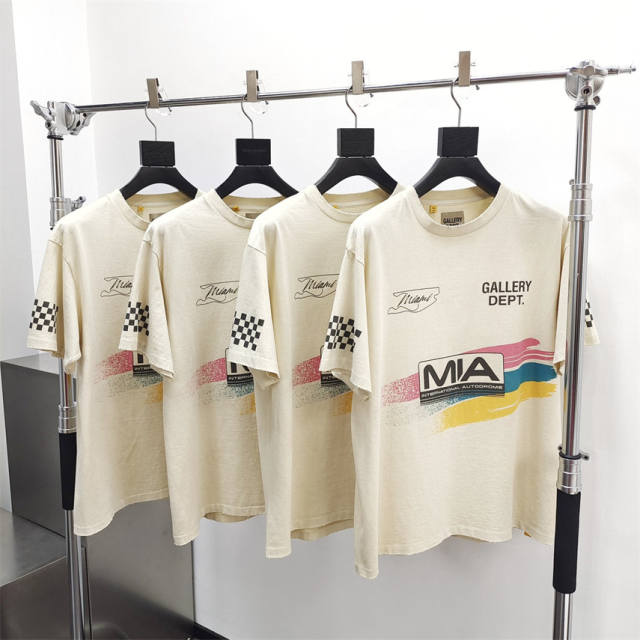 Gallery Dept 1:1 quality version MIA Racing Flag Plaid Tricolour Stripe Foiled Letter Print Tee