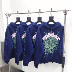 1:1 Top Quality Spider Worldwide Pink Foaming Print Sweatpants Spider Sweatpants Navy Blue
