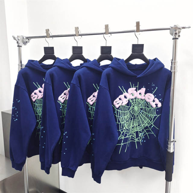 1:1 Top Quality Spider Worldwide Pink Foaming Print Sweatpants Spider Sweatpants Navy Blue