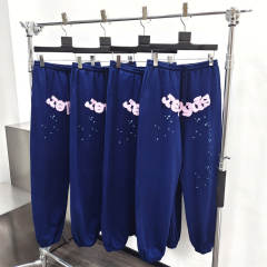 1:1 Top Quality Spider Worldwide Pink Foaming Print Sweatpants Spider Sweatpants Navy Blue