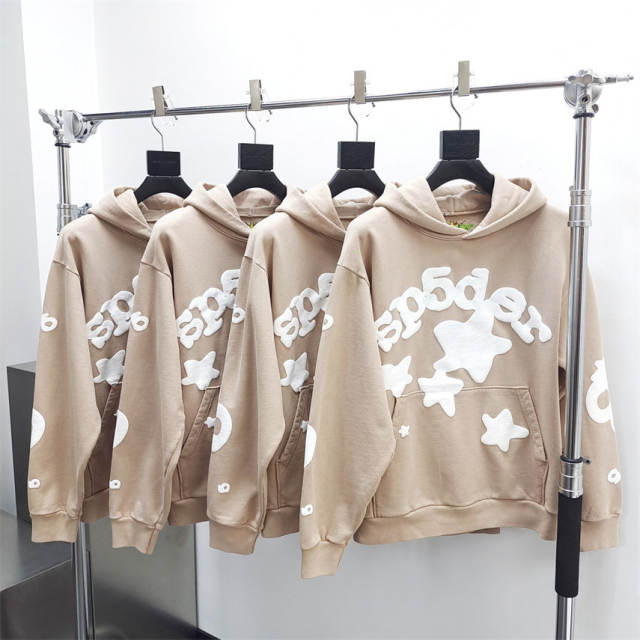 1:1 Spider Stars Khaki Foaming Print Hoodie Pants Tracksuit (Thick Fleece)